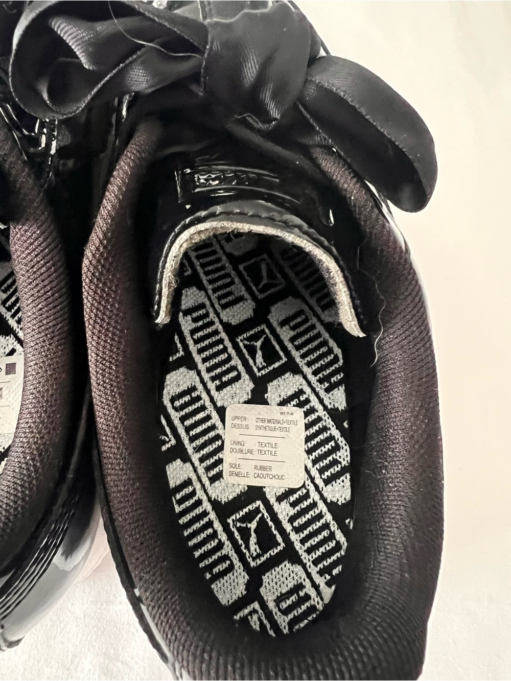 Puma Black and White Satin Ribbon Sneakers - Picture 3 of 8